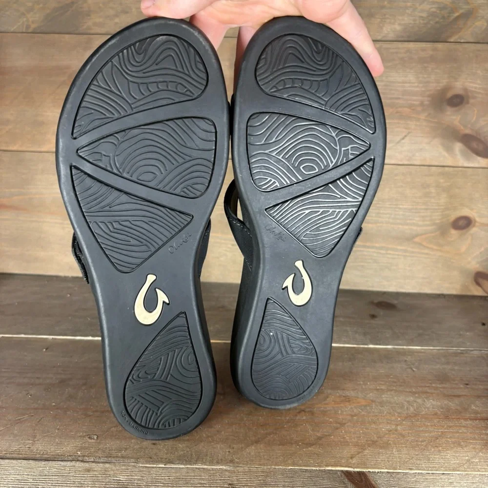 olukai kipuka womens size 9 shoes black slip on slide flip flop sandals